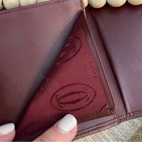 EUC CARTIER Bordeaux Burgundy Leather Double Sided, Card/Coin/Money Wallet - Picture 14 of 15